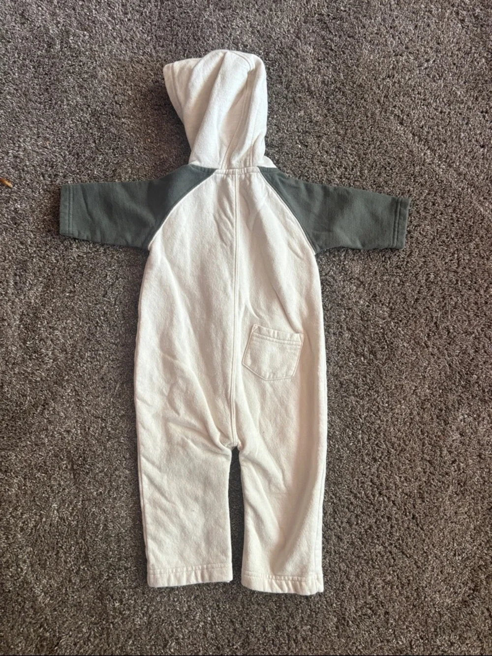 GAP Cream and Olive Hooded Fleece One-Piece with Orange Logo